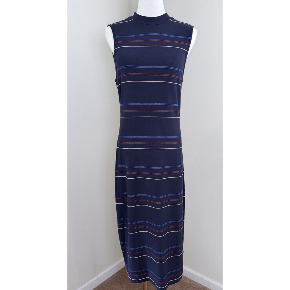 Ted Baker London Erlo Striped Midi Dress Navy Pink Blue Sleeveless Stretch 2
